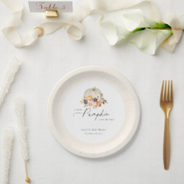 Plato De Papel Earthy Autumn Floral Pumpkin Baby Shower