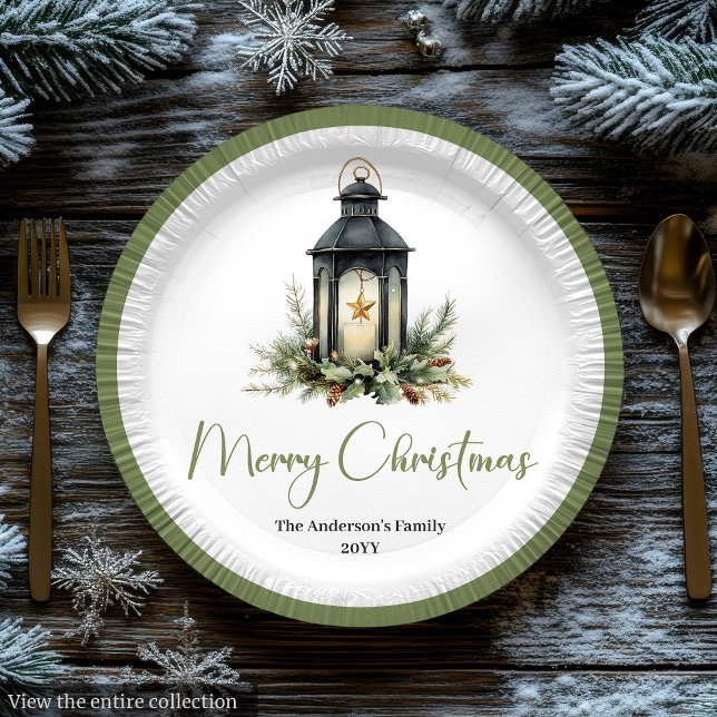Plato De Papel Earthy Bohemian Christmas Lantern in Rustic Plate (Earthy Bohemian Christmas Lantern in Rustic Plate

)