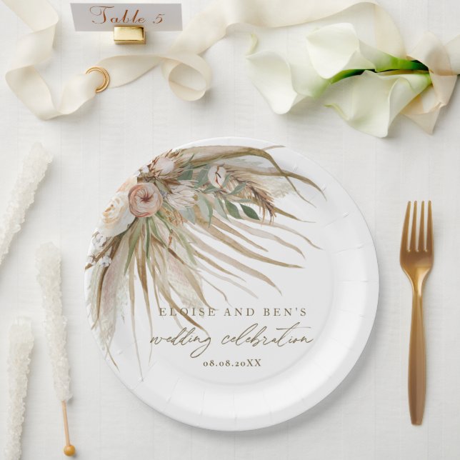 Plato De Papel Earthy Dried Pampas Boda de Floral Grass (Boda)