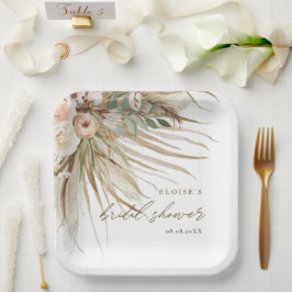 Plato De Papel Earthy Dried Pampas Grass Floral Boda Bridal Pa
