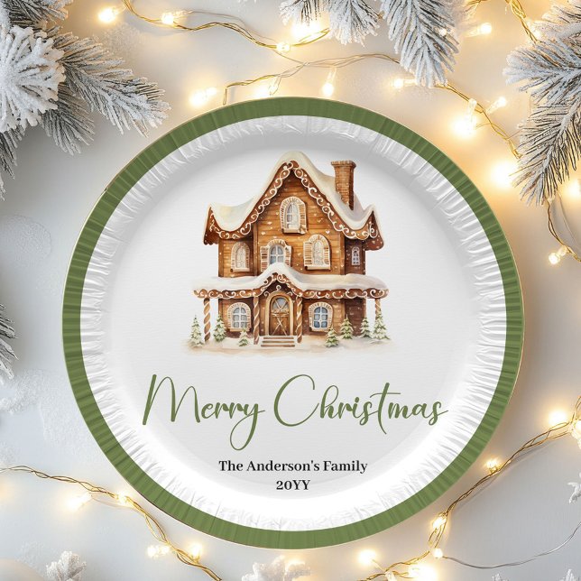 Plato De Papel Earthy Minimal Christmas Custom Family Dinner  (Earthy Minimal Christmas Custom Family Dinner Plates)