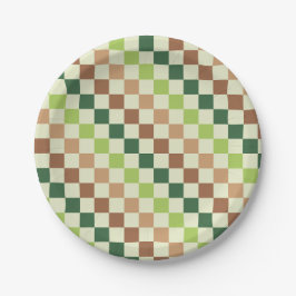 Plato De Papel Earthy rainbow diagonal checkerboard pattern