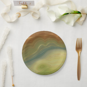 Plato De Papel Earthy Retro Strata   Agante de tono neutro vintag