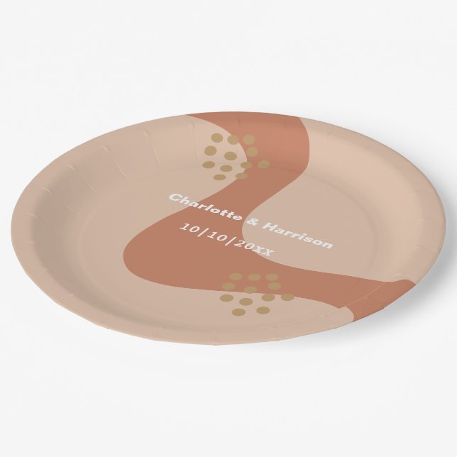 Plato De Papel Earthy Soft Terracotta Moderno Resumen Boda (Angular)