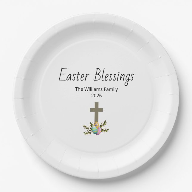Plato De Papel Easter Blessings Decorated Eggs Christian Cross  (Anverso)