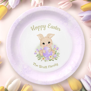 Plato De Papel Easter Brunch Egg Hunt Purple Bunny Family