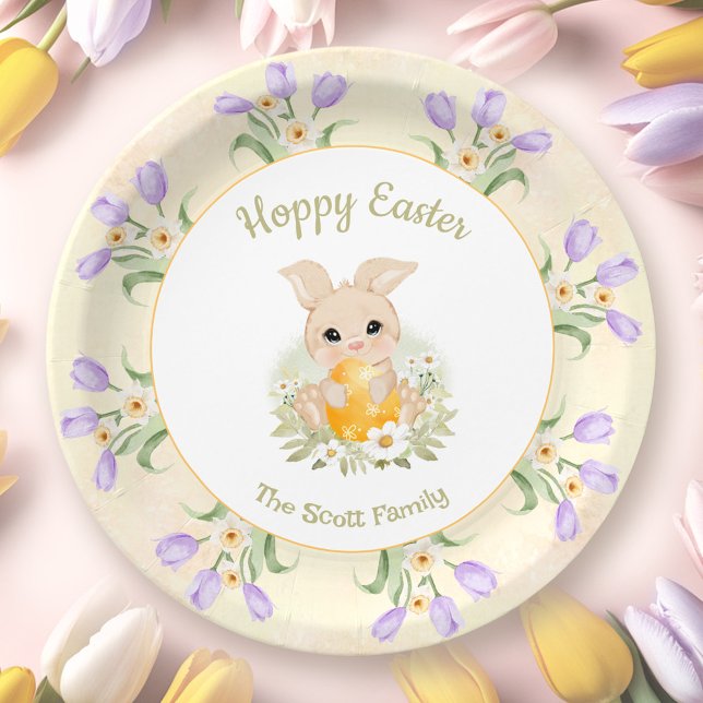 Plato De Papel Easter Brunch Egg Hunt Yellow Bunny Tulips (Easter Brunch Egg Hunt Yellow Bunny Tulips Paper Plates)
