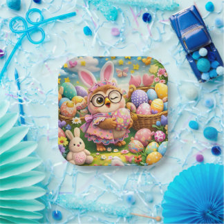 Plato De Papel Easter bunny and colourful eggs party design