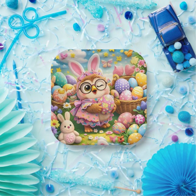 Plato De Papel Easter bunny and colourful eggs party design (Fiesta)
