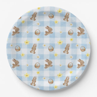 Plato De Papel Easter Bunny Blue Gingham