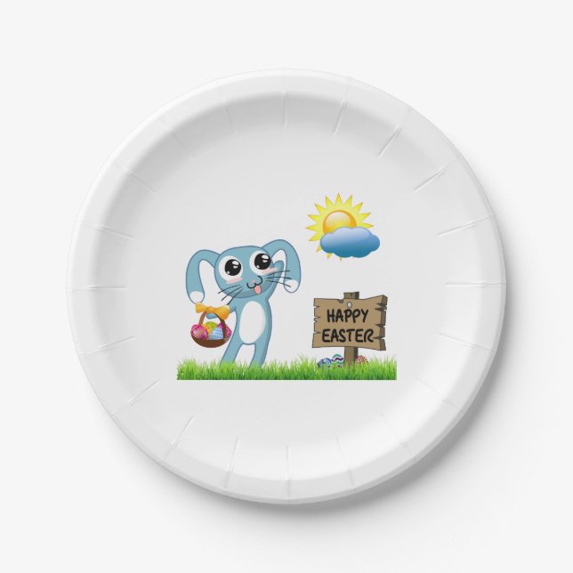 Plato De Papel Easter Bunny desea una feliz Pascua (Anverso)