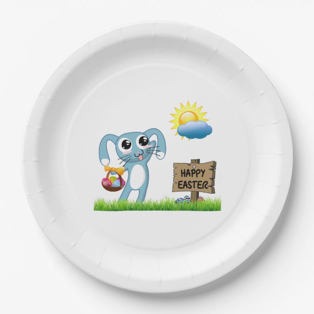 Plato De Papel Easter Bunny desea una feliz Pascua (Anverso)