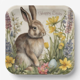 Plato De Papel Easter Bunny Egg Floral
