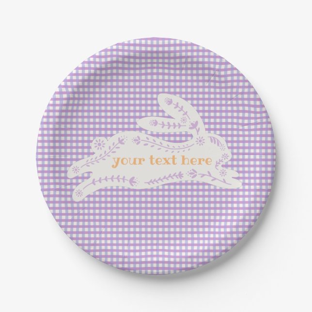 Plato De Papel Easter Bunny Gingham Personalizado (Anverso)