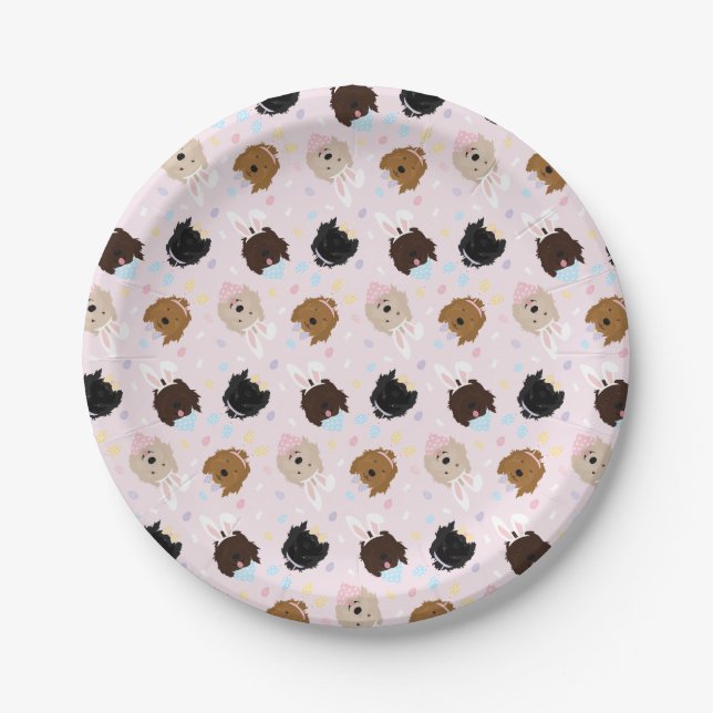 Plato De Papel Easter Bunny Goldendoodle Dogs (Anverso)