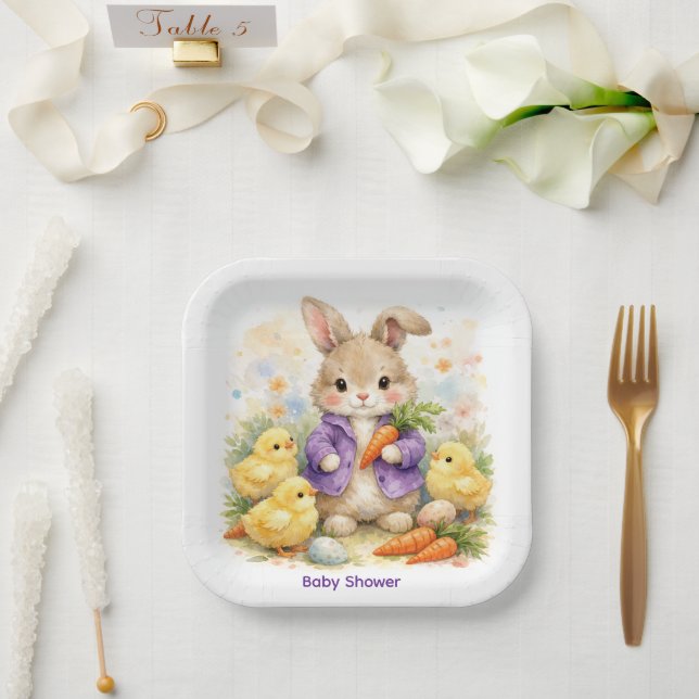 Plato De Papel Easter Bunny Purple Jacket Baby Shower (Boda)