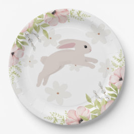Plato De Papel Easter Bunny Rabbit Pink Flowers