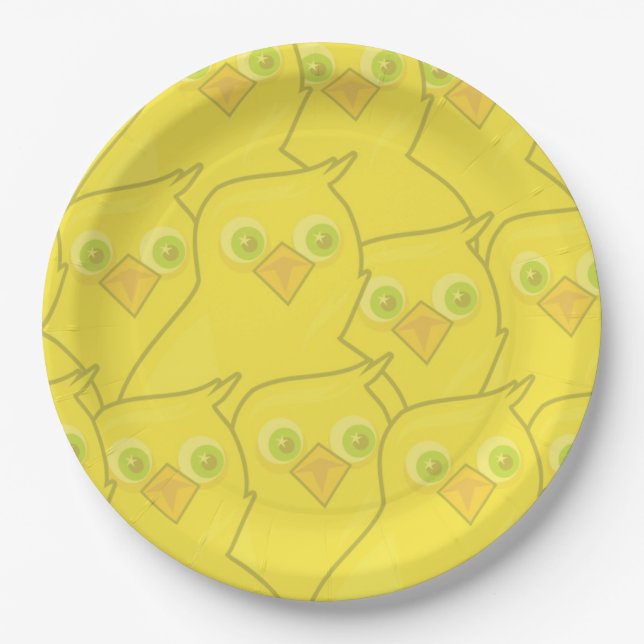 Plato De Papel Easter Chickens Bright Yellow Cartoon Pattern (Anverso)