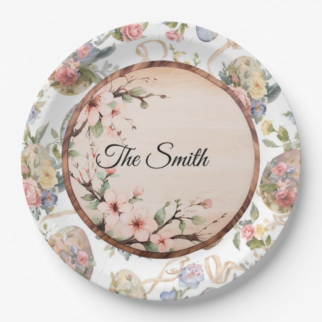 Plato De Papel Easter Egg Hunt Party with Family Name (Anverso)