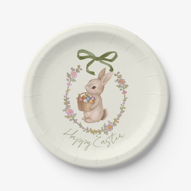 Plato De Papel Easter Floral Bunny Egg Hunt (Anverso)