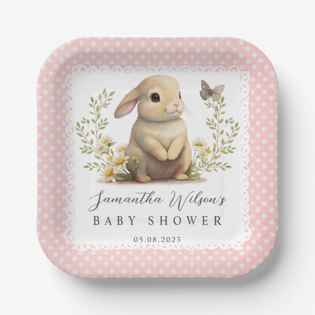 Plato De Papel Easter Oh Baby Bunny Spring Chica Baby Shower (Anverso)