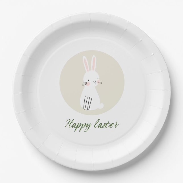 Plato De Papel Easter Paper Plate with Cute Bunny Design (Anverso)