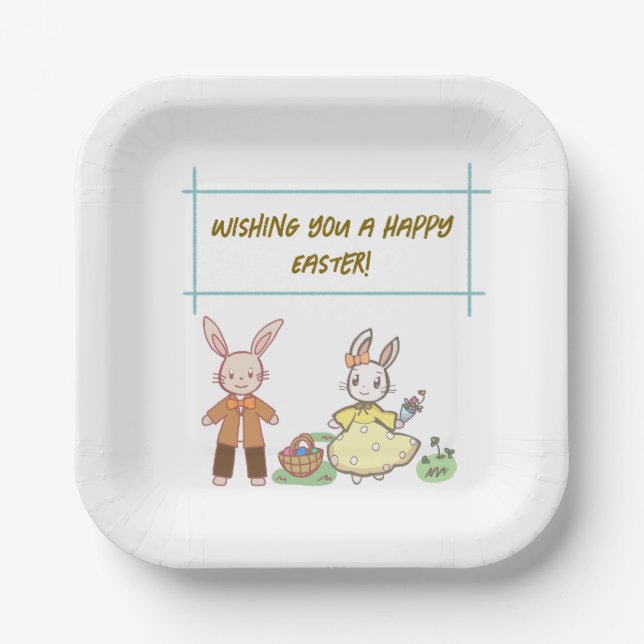 Plato De Papel Easter rabbit in light colors.淡い色のうさぎペーパープレート (Anverso)