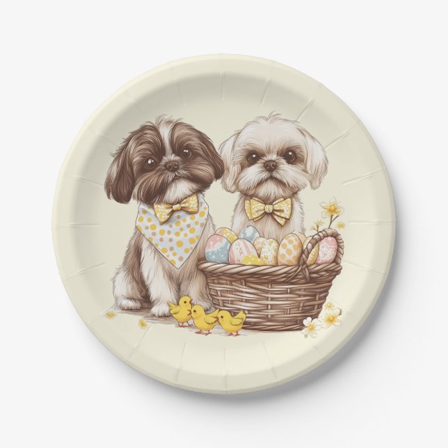 Plato De Papel Easter Shih Tzu Dogs (Anverso)