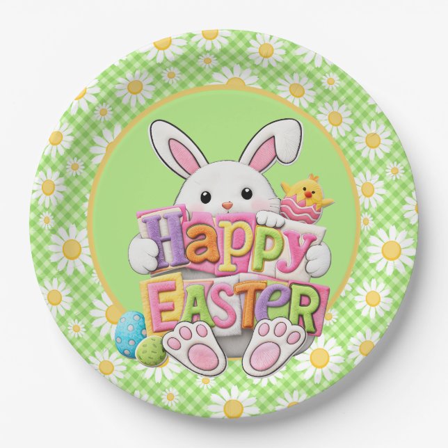 Plato De Papel Easter Spring Daisy Bunny  (Anverso)