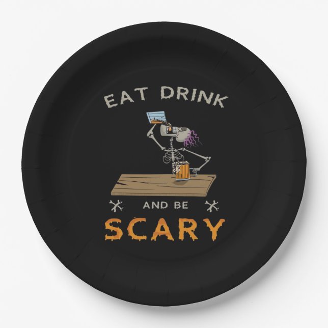 Plato De Papel Eat Drink And Be Scary Aesthetic Graphic (Anverso)