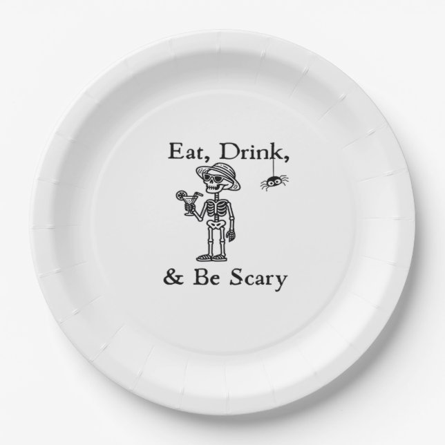 Plato De Papel Eat Drink And Be Scary Halloween Aesthetic Style (Anverso)