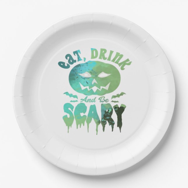 Plato De Papel Eat Drink And Be Scary Halloween Light (Anverso)