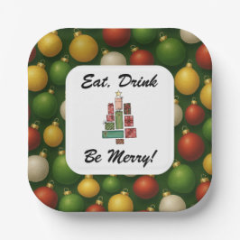 Plato De Papel Eat, Drink, Be Merry Christmas Square Paper Plate 