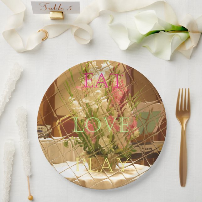 Plato De Papel Eat Love Play Fiesta Tema (Boda)