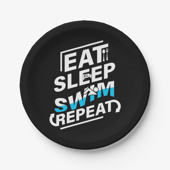 Plato De Papel Eat Sleep Swim (Anverso)