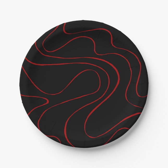 Plato De Papel Ebb y Flow 2 en rojo y negro (Anverso)