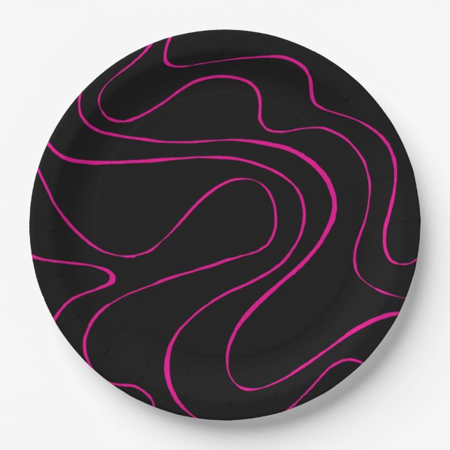 Plato De Papel Ebb y Flow 2 - Magenta y negro (Anverso)