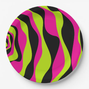 Plato De Papel Ebb y Flow 4 en verde limón, rosa caliente y negro