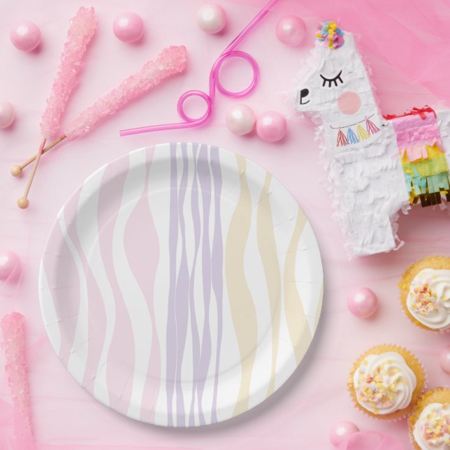 Plato De Papel Ebb y Flow - Rosa Pastel, Amarillo y Púrpura (Fiesta)