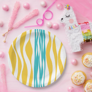 Plato De Papel Ebb y Flow - Turquesa y Amarillo