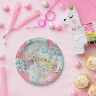 Plato De Papel Ebru Pastel Abstract — Whimsical Paper Plates