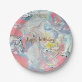 Plato De Papel ​Ebru Pastel Abstract — Whimsical Paper Plates