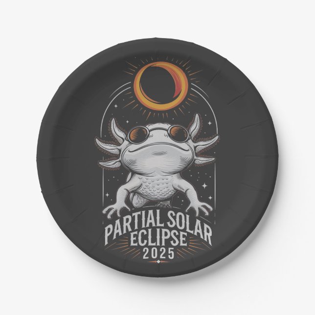 Plato De Papel Eclipse solar parcial 2025 Axolotl Anfibio (Anverso)
