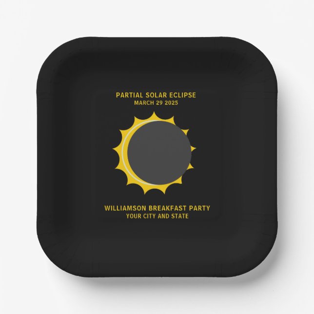 Plato De Papel Eclipse solar parcial marzo 2025 Personalizado (Anverso)
