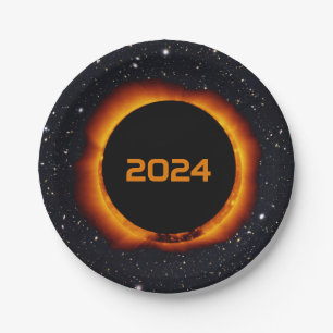 Plato De Papel Eclipse solar total 2024 Fecha Starry Sky