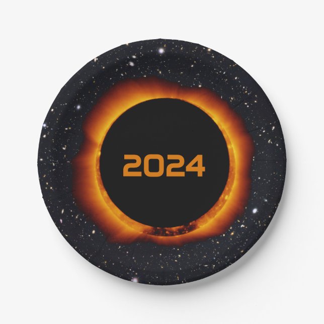 Plato De Papel Eclipse solar total 2024 Fecha Starry Sky (Anverso)