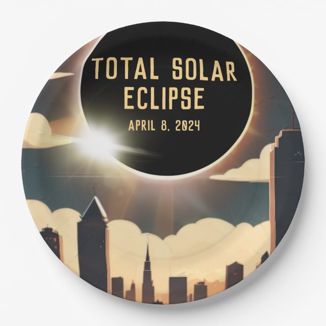 Plato De Papel Eclipse solar total CITY 8 de abril de 2024 luna d (Anverso)