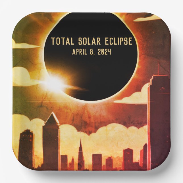 Plato De Papel Eclipse solar total CITY 8 de abril de 2024 luna d (Anverso)