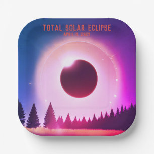 Plato De Papel Eclipse solar total retro 8 de abril de 2024