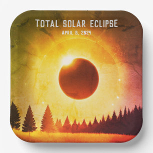 Plato De Papel Eclipse solar total retro 8 de abril de 2024